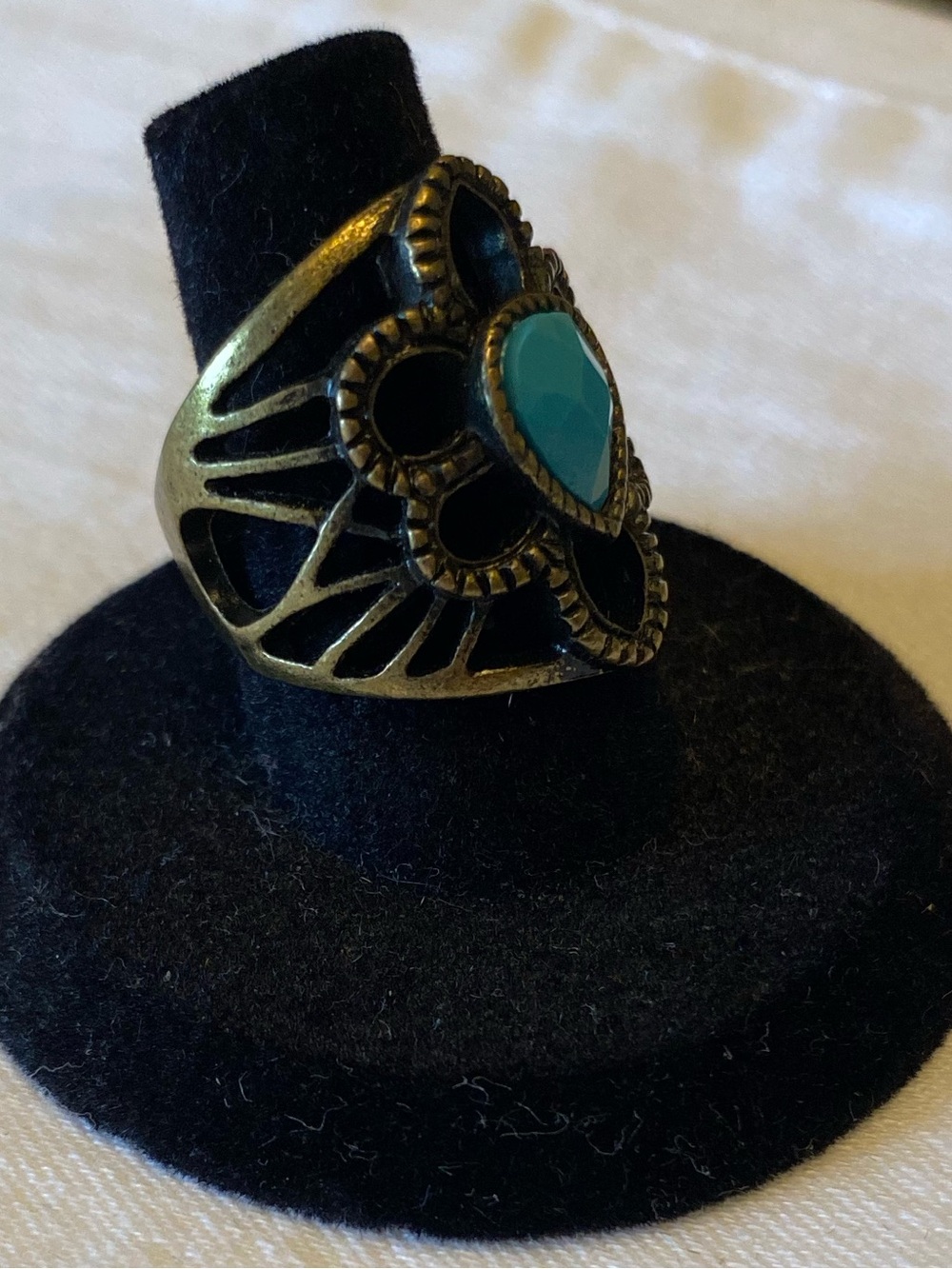Turquoise Teardrop Filigree Statement Ring - Women Jewelry, Size 7 - Picture 2 of 2